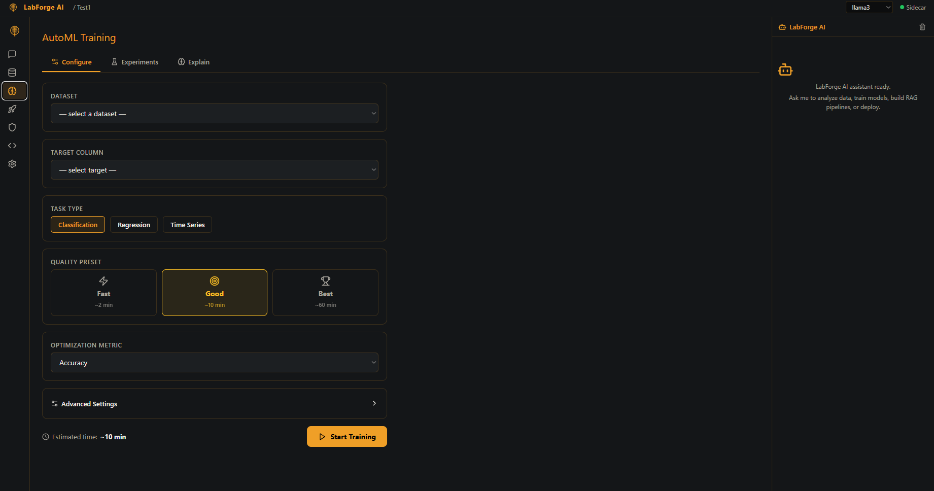 LabForge AI model training interface